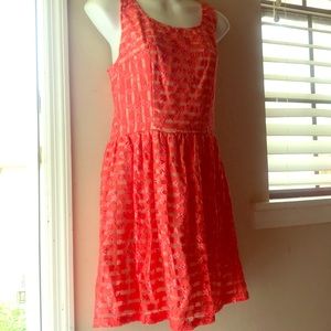 LOVE ADY EMBROIDERED FLOWERS STRIPES A-LINE DRESS